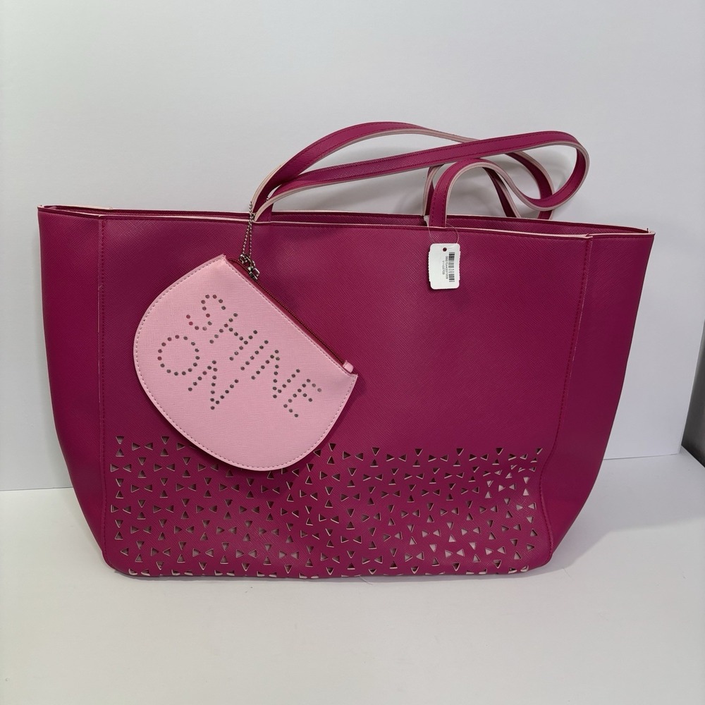 Bath & Body Works Large Pink Tote Bag with Shine On Mini Cosmetic Bag NEW